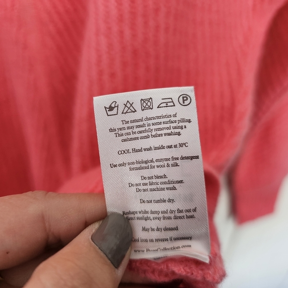 Pure Collection 100% Cashmere Knit Crochet Peach Long Sleeve Sweater sz US 2 - Picture 2 of 10